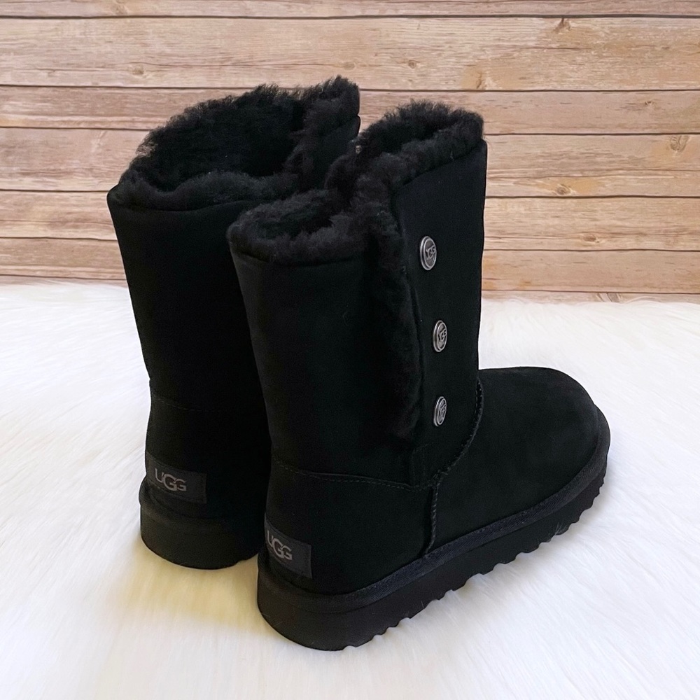 UGG Women’s Bailey Snaps Black Suede Boots - Picture 2 of 10
